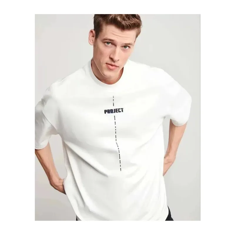 Unisex Bisiklet Yaka Baskılı Oversize T-Shirt - Beyaz