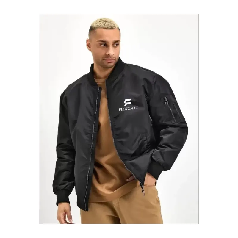Unisex Uzun Kol Baskılı Bomber Ceket - Siyah
