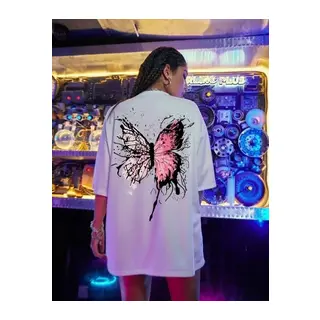 Unisex Baskılı Oversize T-Shirt - Beyaz