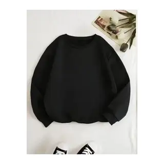 Üç İplik Biskilet Yaka Basic SweatShirt - Siyah