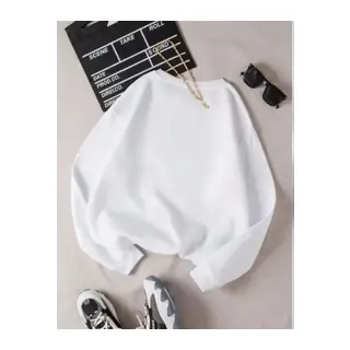 Üç İplik Biskilet Yaka Basic SweatShirt - Beyaz