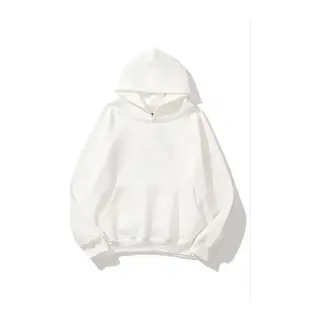 3 İplik Pamuklu Unisex Kapşonlu Sweetshirt - Beyaz