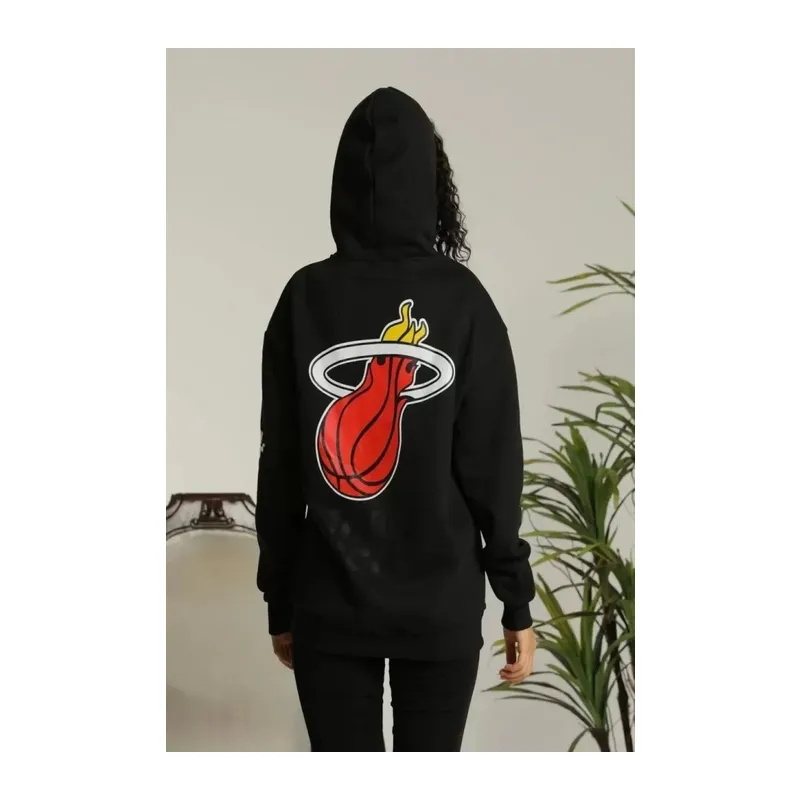 Unisex Kapşonlu Baskılı Sweetshirt - Siyah