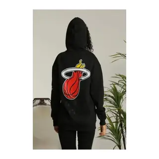 Unisex Kapşonlu Baskılı Sweetshirt - Siyah