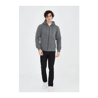 Unisex Tam Fermuarlı Kapşonlu SweatShirt - Füme