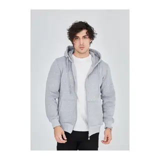 Unisex Tam Fermuarlı Kapşonlu SweatShirt - Gri