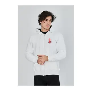 Unisex Baskılı Tam Fermuarlı Kapşonlu SweatShirt - Beyaz