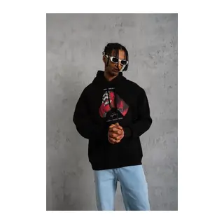 Erkek Eldiven Baskılı Kapüşonlu Sweat - Siyah