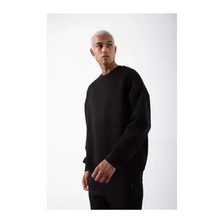 Unisex Biskilet Yaka Üç İplik SweatShirt - Siyah