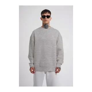 Unisex Biskilet Yaka Üç İplik SweatShirt - Gri