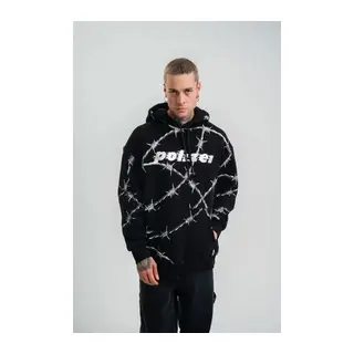 POLIZEI Premium Kalite Kapşonlu Varak Ve Pano Baskılı SweatShirt - Siyah