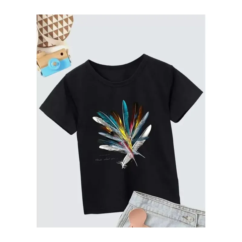 Kız Çocuk Baskılı T-Shirt- Siyah