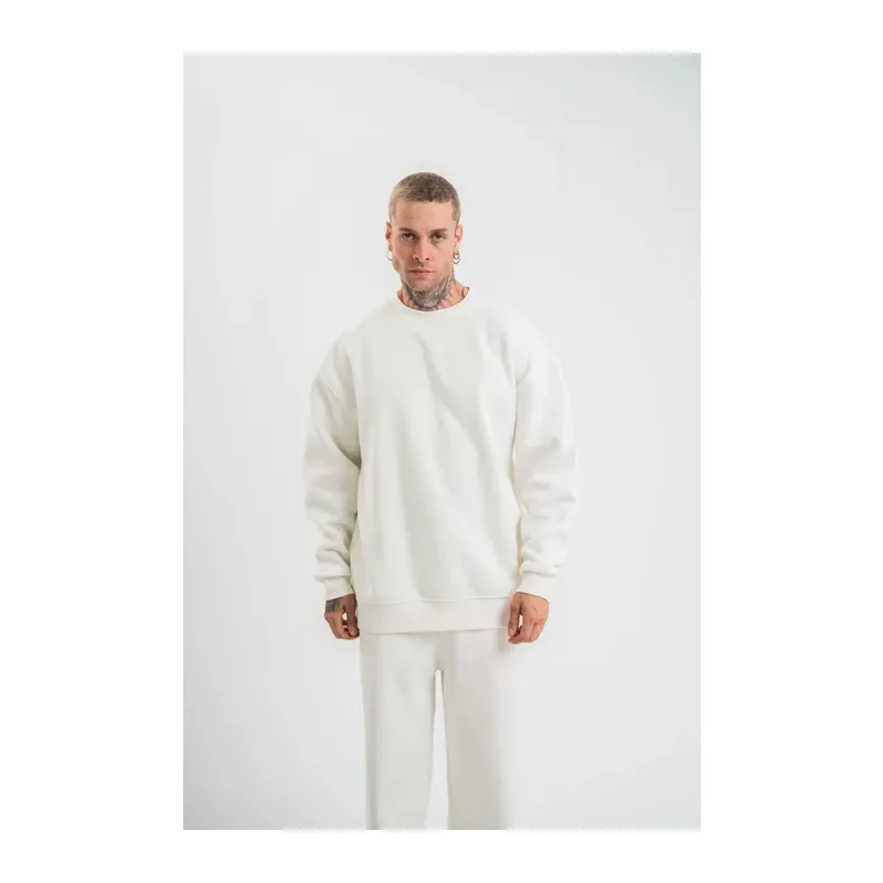 Uzun Kol Bisiklet Yaka Basic SweatShirt - Beyaz