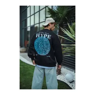 Üç İplik Bisiklet Yaka Baskılı SweatShirt - Siyah