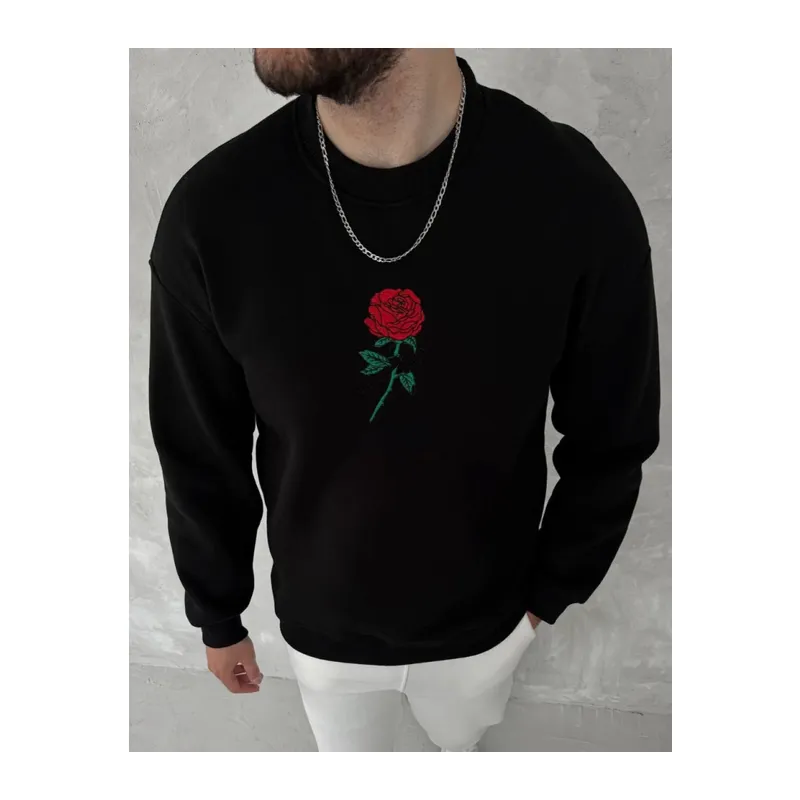 Unisex Bisiklet Yaka Ön Ve Arka Baskılı SweatShirt - Siyah