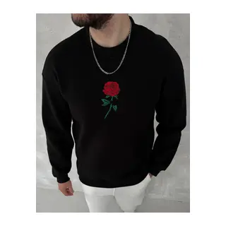 Unisex Bisiklet Yaka Ön Ve Arka Baskılı SweatShirt - Siyah