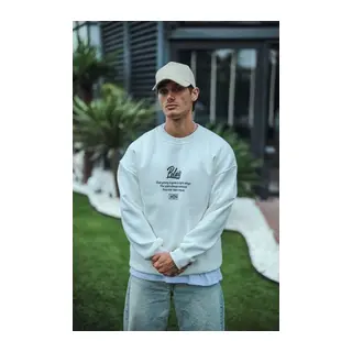 Kışlık Bisiklet Yaka Ön Ve Arka Baskılı SweatShirt - Beyaz