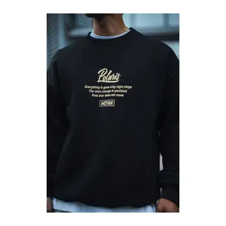 Kışlık Bisiklet Yaka Ön Ve Arka Baskılı SweatShirt - Siyah