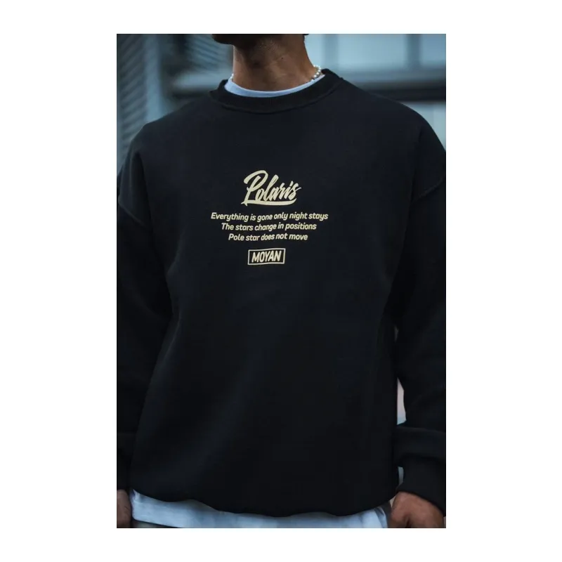 Kışlık Bisiklet Yaka Ön Ve Arka Baskılı SweatShirt - Siyah