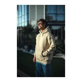 Üç İplik Penye Kapşonlu Basic SweatShirt - Bej