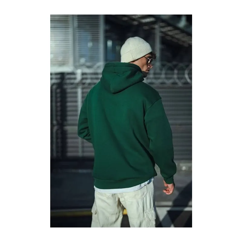 Üç İplik Penye Kapşonlu Basic SweatShirt - Haki