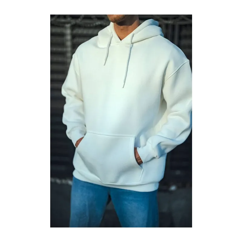Üç İplik Penye Kapşonlu Basic SweatShirt - Beyaz