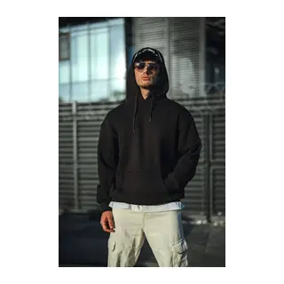 Üç İplik Penye Kapşonlu Basic SweatShirt - Siyah