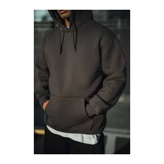 Üç İplik Penye Kapşonlu Basic SweatShirt - Antrasit