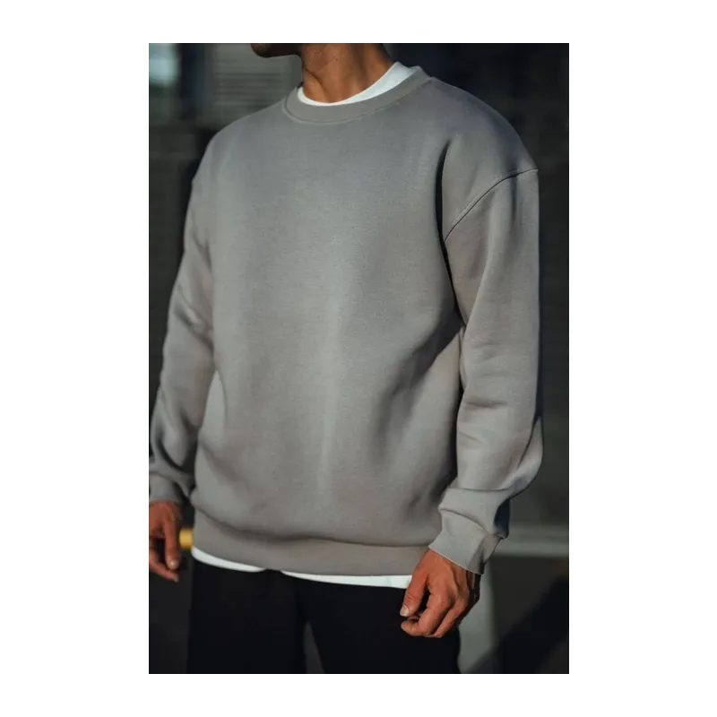 Kışlık Bisiklet Yaka Üç İplik Basic SweatShirt - Boyalı Gri