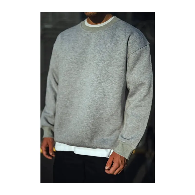 Kışlık Bisiklet Yaka Üç İplik Basic SweatShirt - Gri