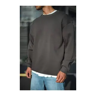 Kışlık Bisiklet Yaka Üç İplik Basic SweatShirt - Antrasit