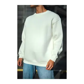 Kışlık Bisiklet Yaka Üç İplik Basic SweatShirt - Beyaz