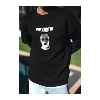 Kışlık Bisiklet Yaka Baskılı SweatShirt - Siyah