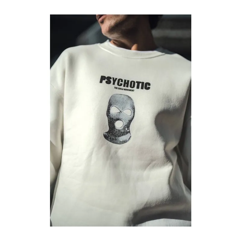 Kışlık Bisiklet Yaka Baskılı SweatShirt - Beyaz