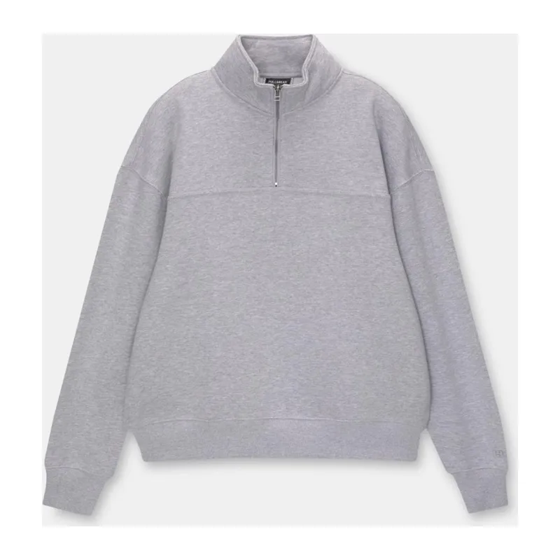 Oversize Yarım Farmuarlı Yakalı Basic SweatShirt - Gri