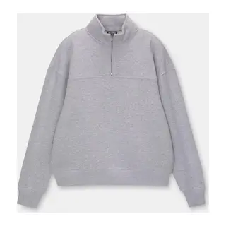 Oversize Yarım Farmuarlı Yakalı Basic SweatShirt - Gri