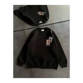 Bisiklet Yaka Baskılı SweatShirt - Siyah