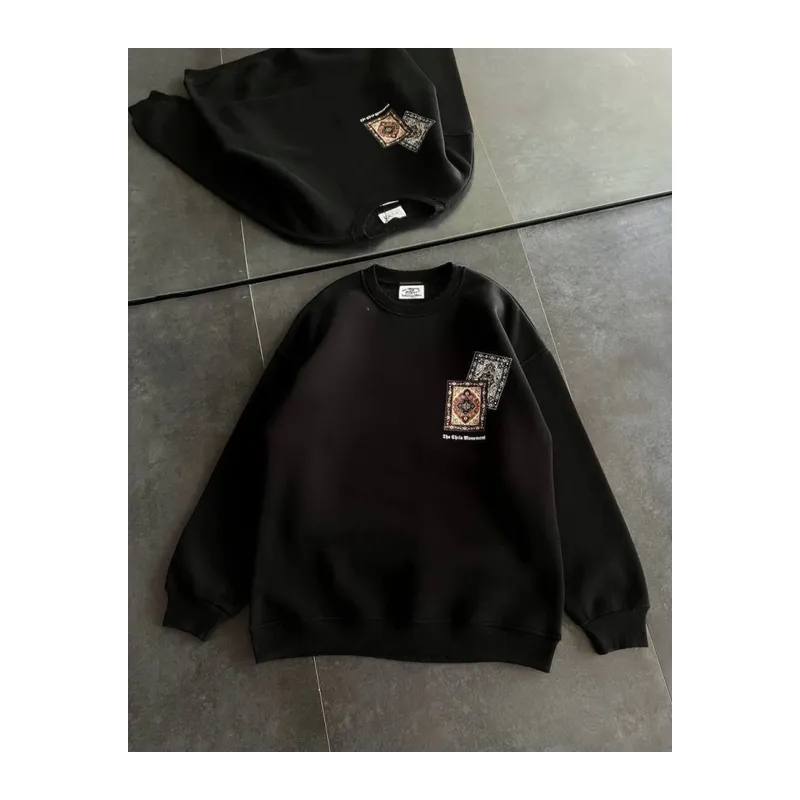 Bisiklet Yaka Baskılı SweatShirt - Siyah