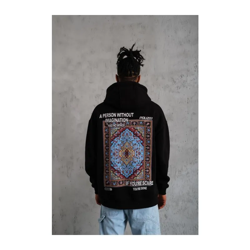 Erkek Kilim Desen Kapüşonlu - Siyah