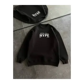 Üç İplik Bisiklet Yaka Baskılı SweatShirt - Siyah