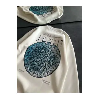 Üç İplik Bisiklet Yaka Baskılı SweatShirt - Beyaz