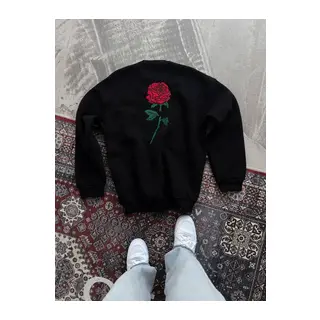 Oversize Üç İplik Bisiklet Yaka Baskılı SweatShirt - Siyah