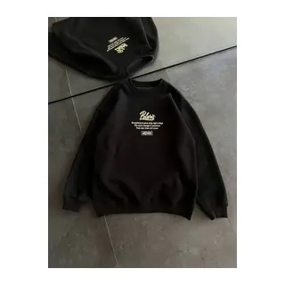 Kışlık Bisiklet Yaka Ön Ve Arka Baskılı SweatShirt - Siyah
