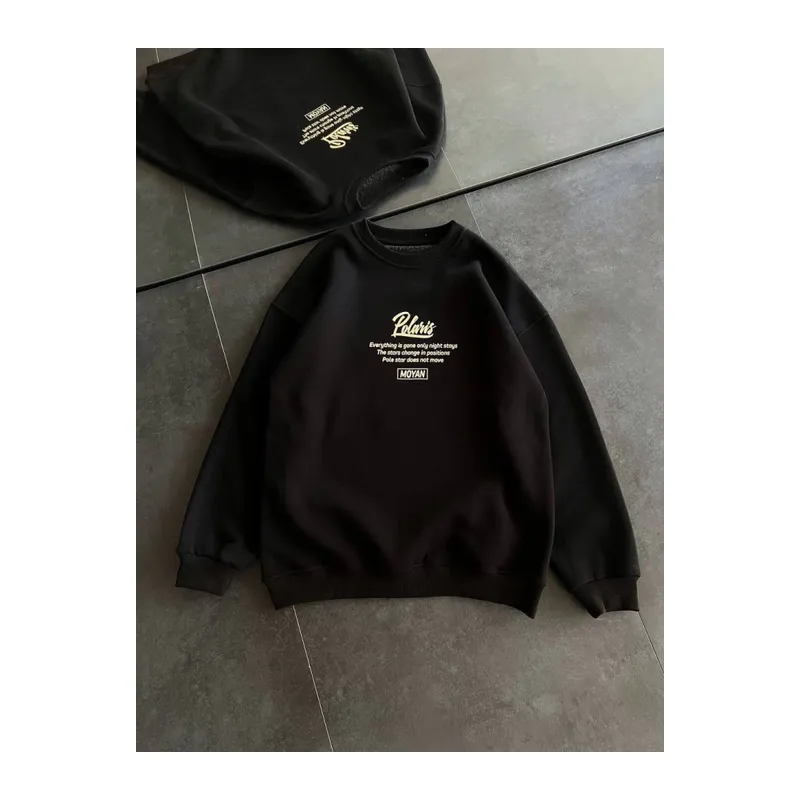Kışlık Bisiklet Yaka Ön Ve Arka Baskılı SweatShirt - Siyah