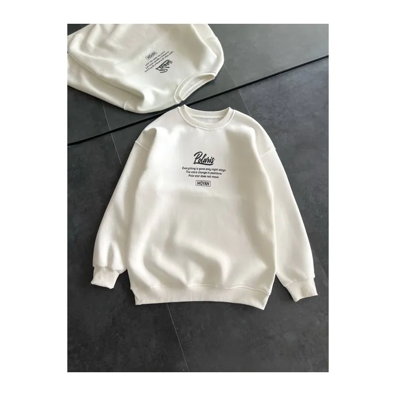 Kışlık Bisiklet Yaka Ön Ve Arka Baskılı SweatShirt - Beyaz