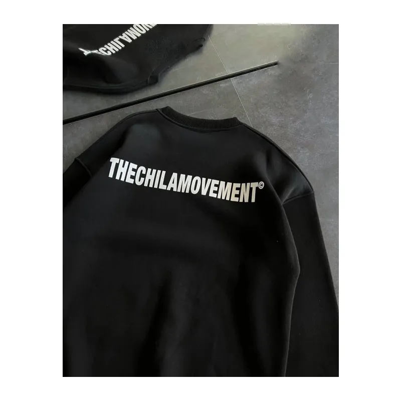 Kışlık Bisiklet Yaka Oversize Baskılı SweatShirt - Siyah