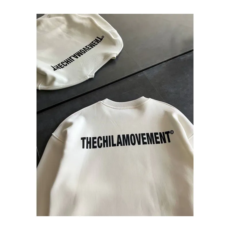 Kışlık Bisiklet Yaka Oversize Baskılı SweatShirt - Beyaz