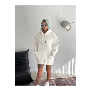Kapşonlu Üç İplik Penye Basic SweatShirt - Beyaz