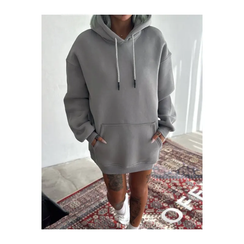 Kapşonlu Üç İplik Penye Basic SweatShirt - Boyalı Gri