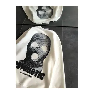 Kışlık Bisiklet Yaka Baskılı SweatShirt - Beyaz